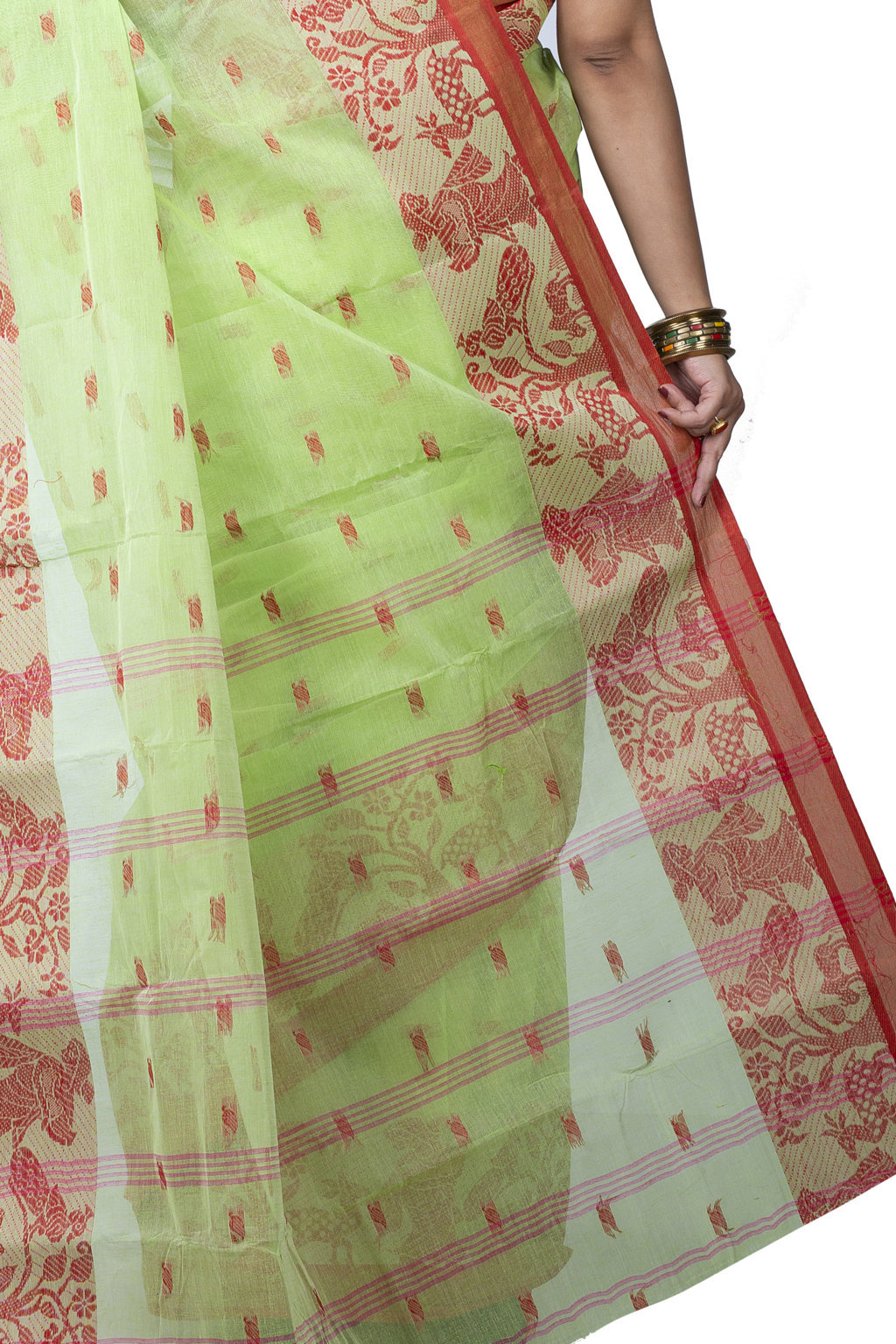 Olive Green Pure Cotton ParSakuntala Tant Saree (534)